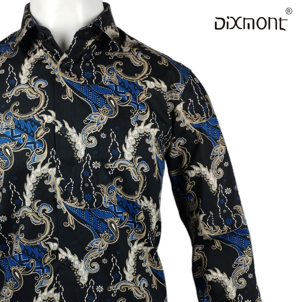 Dixmont Kemeja Batik Pria Basic Formal Lengan Panjang Hem BL02623
