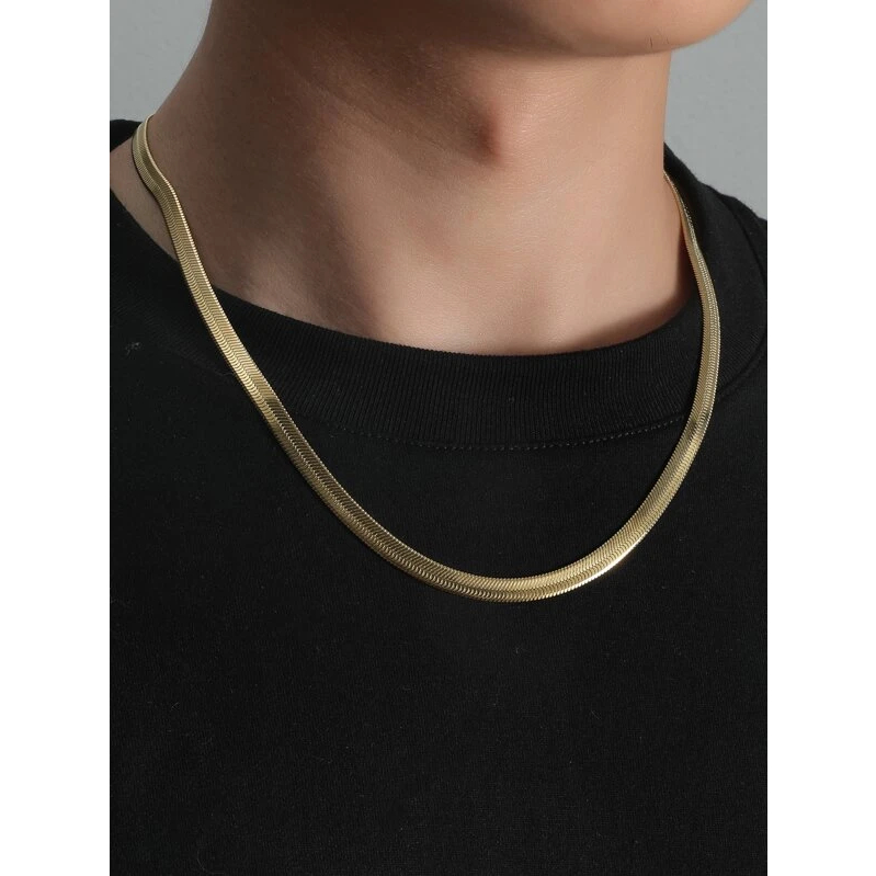kalung titanium model belut gepeng warna emas anti karat/luntur - kalung emas muda pria dan wanita