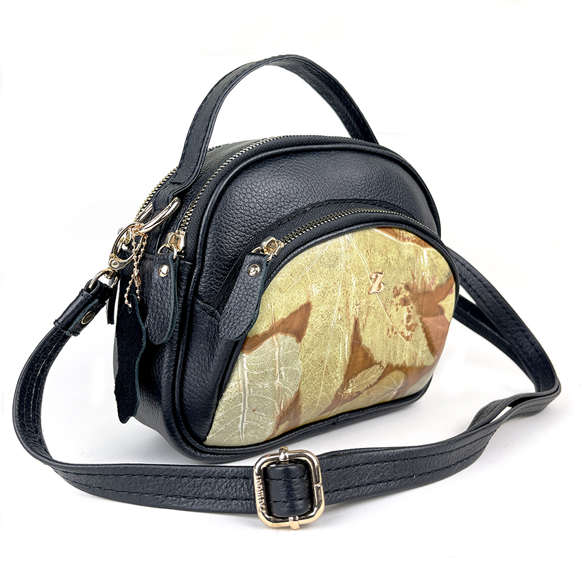 Tas Selempang Wanita Papirut Ecoprint  Bahan 100% Kulit Sapi Asli Garut