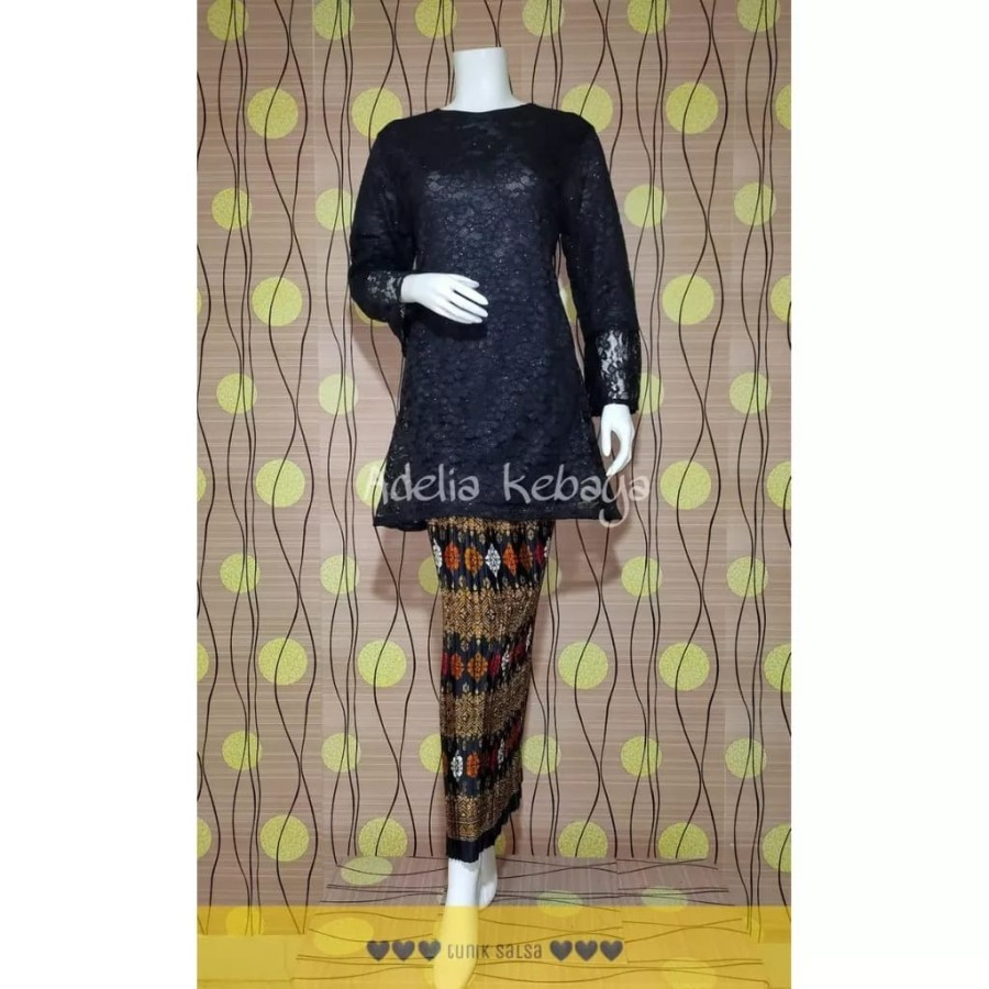 SETELAN KEBAYA TUNIK BROKAT SET MODERN MURAH - WARNA HITAM