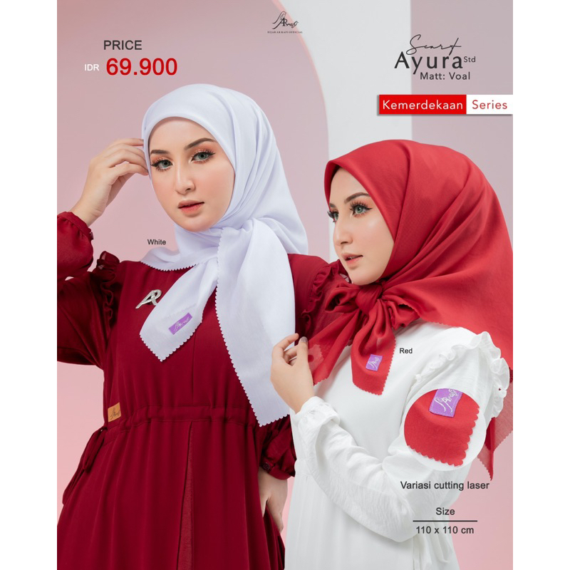 AYURA SCRAF BY HIJAB ARRAFI SEGIEMPAT POLOS WARNA MERAH PUTIH