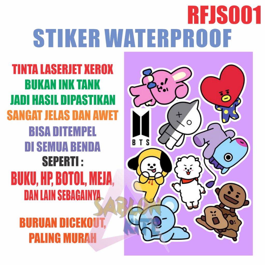 

Stiker label Bt21 RFJS001 tata chimmy koya mang rj shooky cooky stiker label