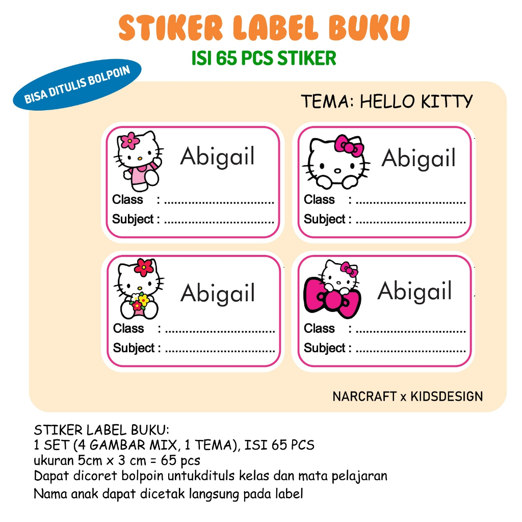 

[NARCRAFT] 65 PCS STIKER NAMA BUKU / CUSTOM STIKER NAMA ANAK / LABEL BUKU CUSTOM