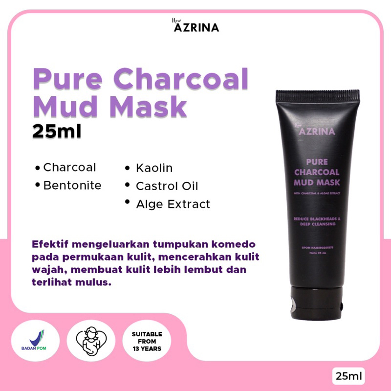 AZRINA UKURAN MINI 25 ml Pure Charcoal Mud Mask
