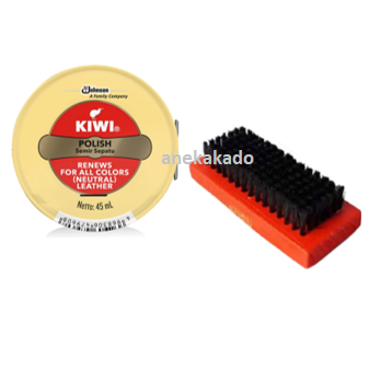 Semir Sepatu Kiwi shoe Polish Neutral Besar 45ml Lengkap + Sikat semir