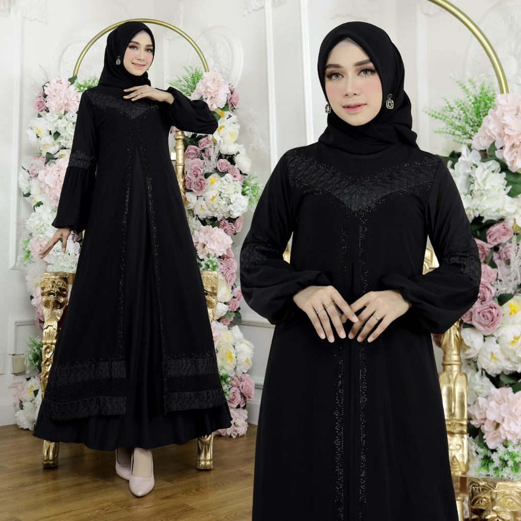 Abaya Turkey Terbaru Original Premium Mewah Hitam Wanita Dewasa Elegan Modern Model Import Kekinian 