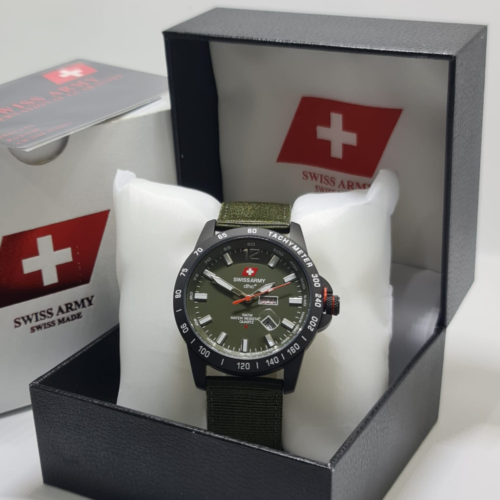 Jam Tangan Pria Swiss 3777 Original Army HarI Tanggal Aktif Bahan Kanvas Garansi 1 Tahun