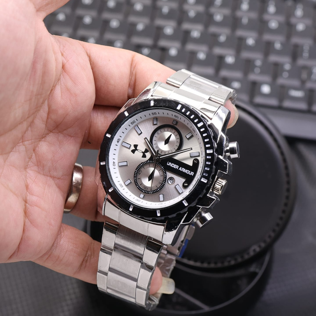 Jam Tangan Pria Strap Rantai Solid Premium Tipe UA628 Tanggal Aktif Free Box dan Baterai ( BISA COD)