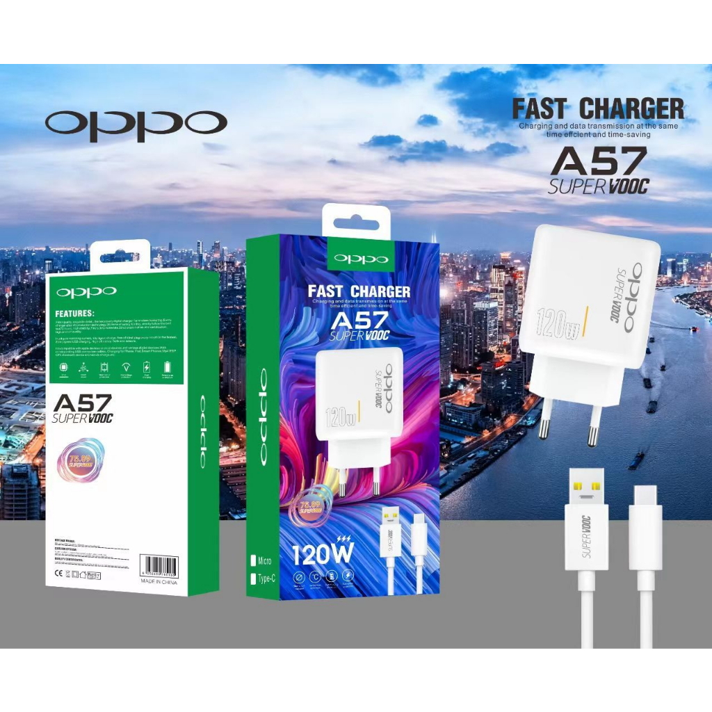 Charger Ori 100% oppo   A57 120W Support FastCharging super Vooc kompatible semua hp smartphone andr