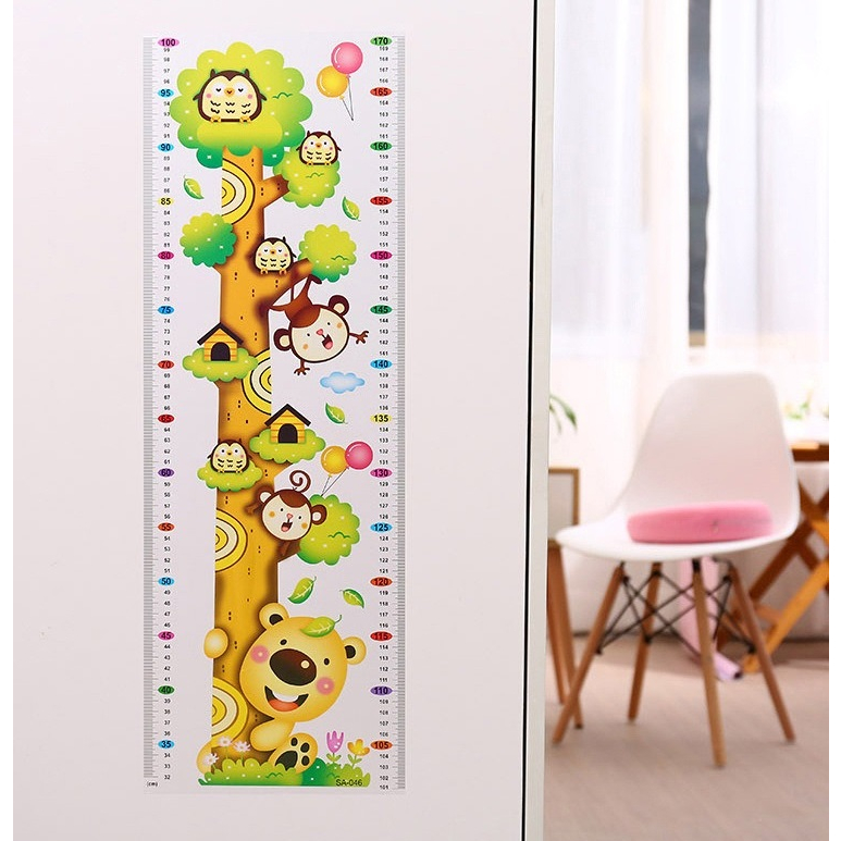 HM 356 Sticker Dinding Kartun Pengukur Tinggi Anak - Pengukur Tinggi Badan Animals Stiker Dinding - 
