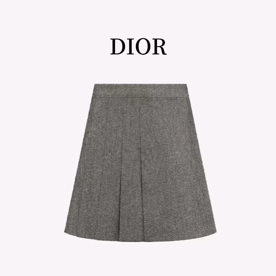 Dior 23 Summer New Versatile Grey Pleated Asymmetric Wrap Mini Short Skirt Halfskirt
