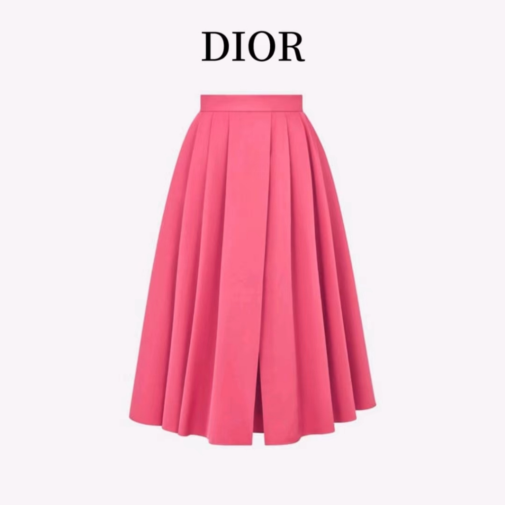 Dior 23 Women's Summer New Pink Flare Swing Midlength Dress with Pleated Skirt Elegant Elegance