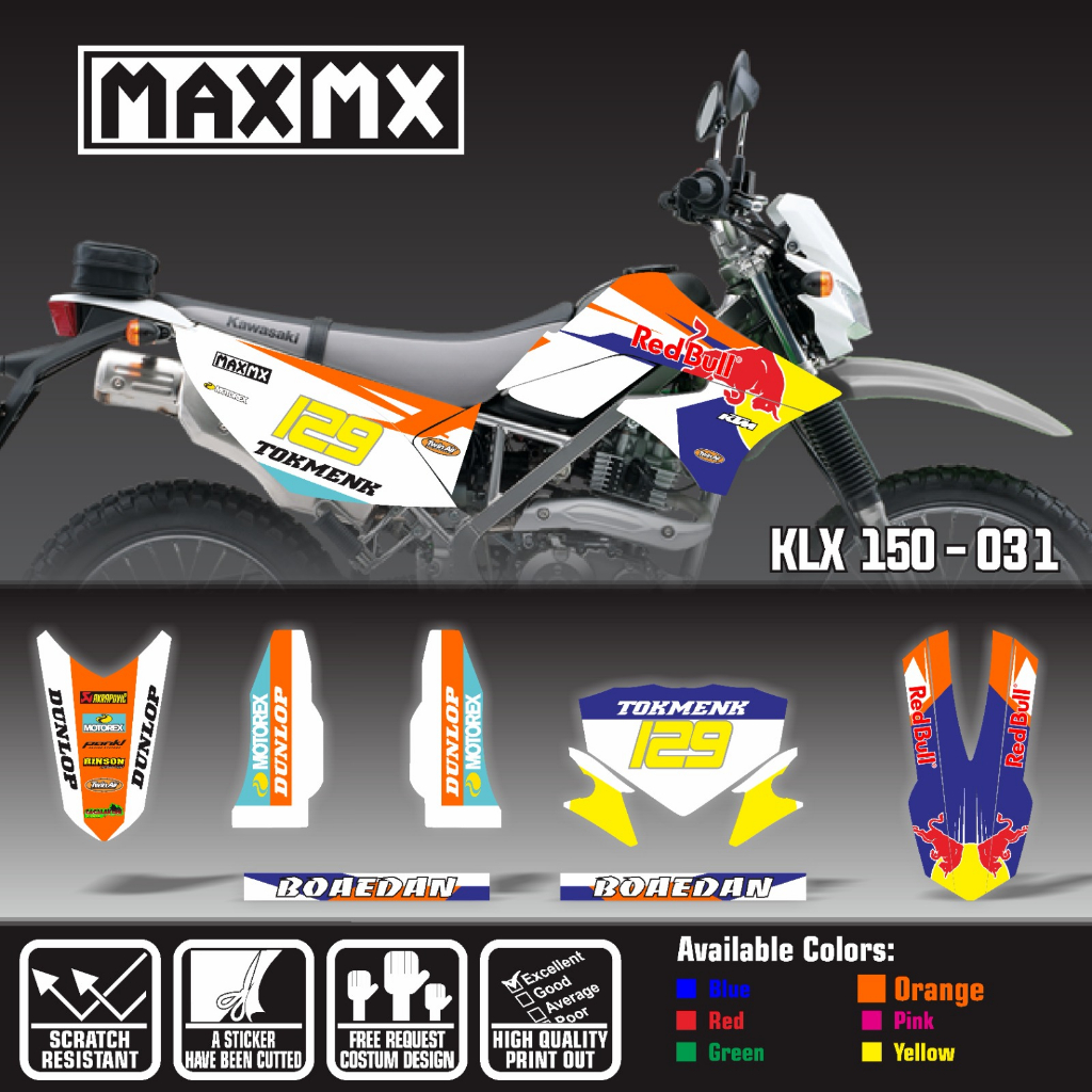 decal klx 150 old motif redbull putih oren kuning