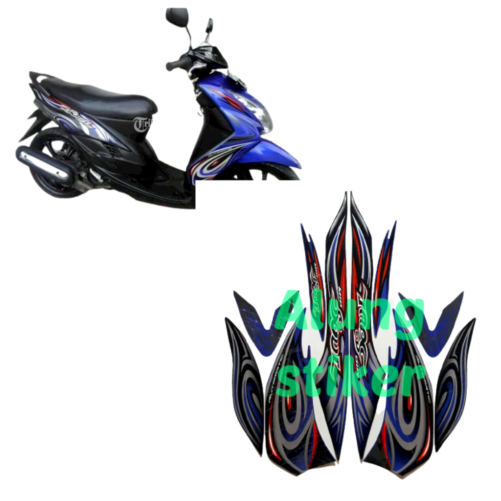 STRIPING STIKER MOTOR MIO SOUL 2008 HITAM-BIRU STANDAR