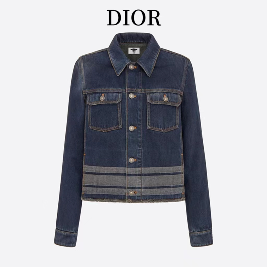 Dior 23 Early Spring New Little Bee Embroidery Classic Short Bottom Brushed Denim Jacket Coat for Wo