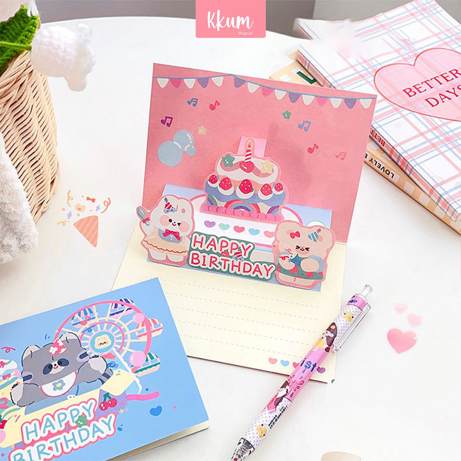 Birthday card pop up 3D cartoon/ Kartu ucapan ulang tahun gift card