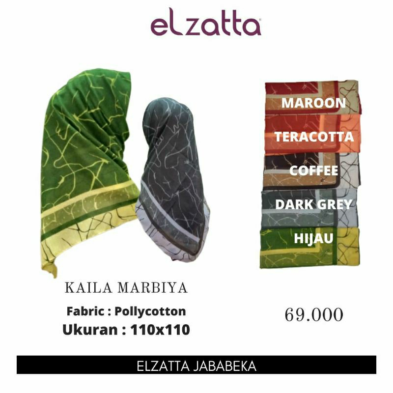 Elzatta Scarf Hijab Jilbab Kerudung Segi Empat Motif Kaila Marbiya