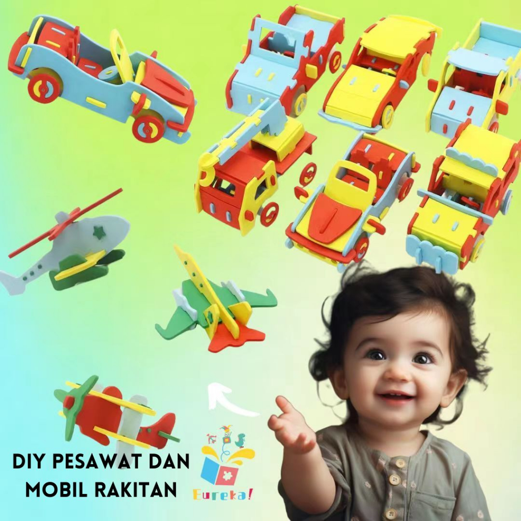 3D Puzzle DIY Mainan Edukasi Rakit Pesawat Mobil Jeep Untuk Anak Miniatur Rakitan Bahan Foam Gabus /