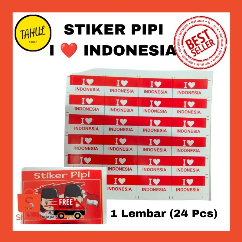 

1 Lembar ( 24 Pcs ) !!! Stiker Pipi I love Indonesia / stiker merah putih / stiker Pipi merah putih / stiker Pipi 17 Agustus / Dirgahayu HUT RI