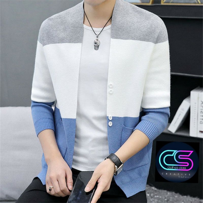 Sweater Cardigan Pria  Korea Kasual Slimfit Lengan Panjang Cotton Rajut Halus Premium