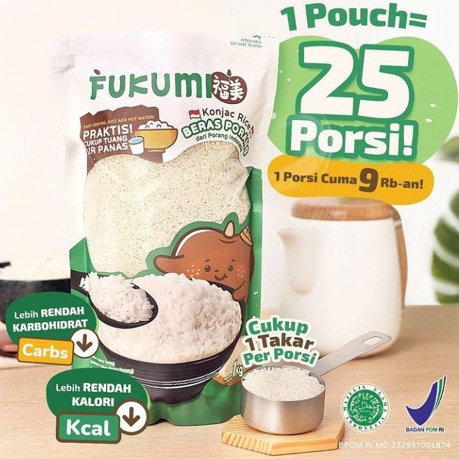 

Fukumi Beras Porang Pouch 1kg Instan Konjac Rice - Mudah & Praktis