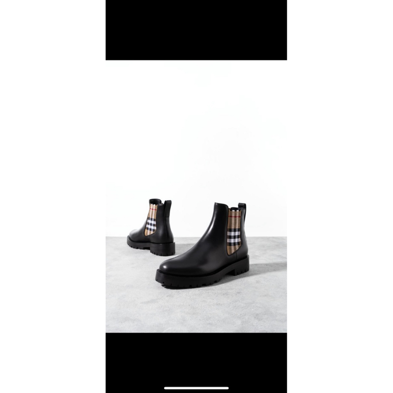 Sepatu bu wanita vintage check chelsea boots black