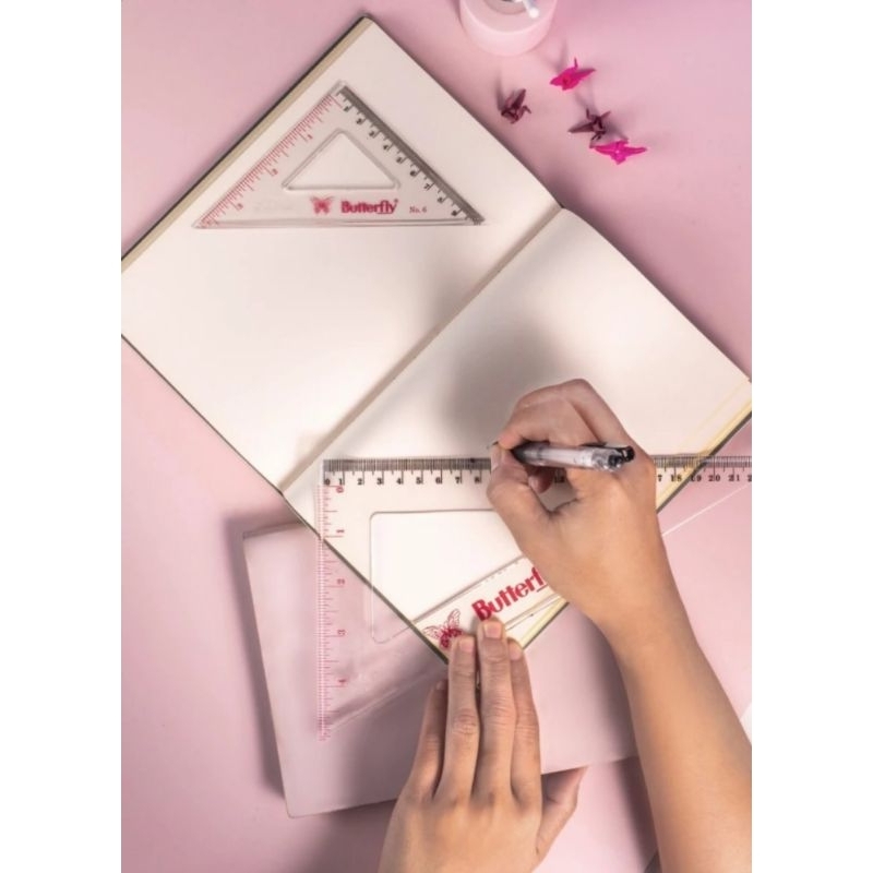 

Rol Segitiga Plastik Butterfly Penggaris Segi Tiga Sepasang Triangle Ruler