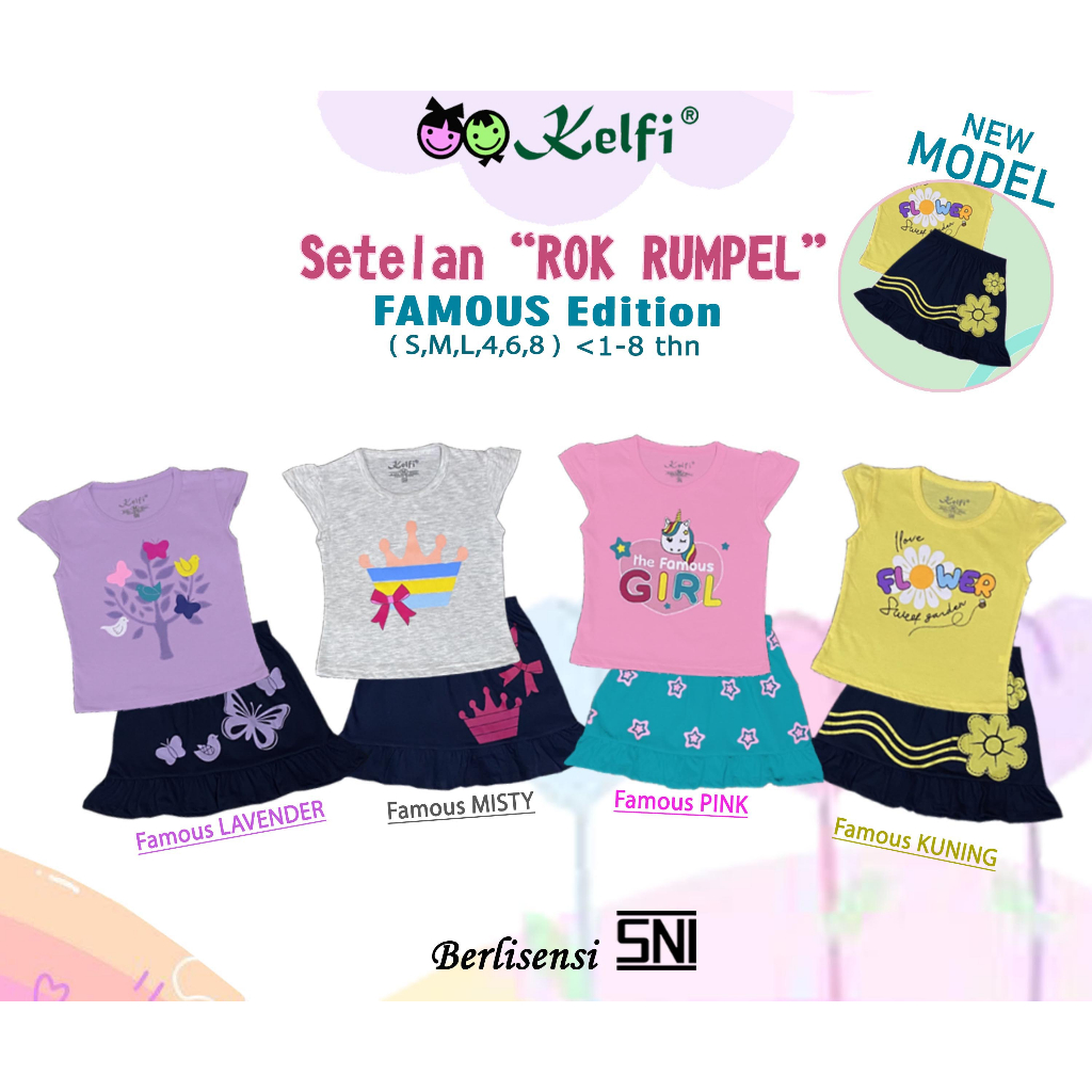 PROMO 12.12 KELFI SETELAN ROK REMPEL / SET ANAK CEWEK "FAMOUS EDITION"