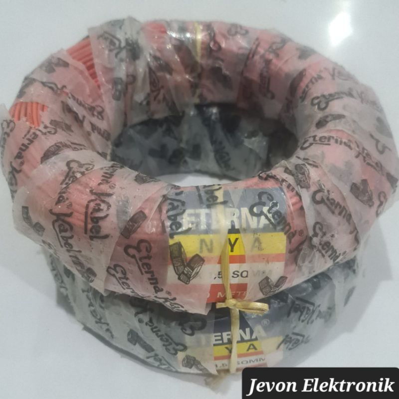 Kabel Engkel Tunggal Eterna 1x1,5 NYA per meter Hitam Merah meteran