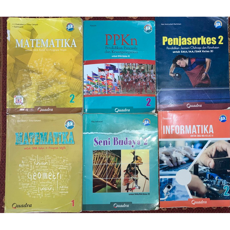 Quadra - Buku MTK, PPKN, Informatika, PJOK, Seni Budaya SMA/MA Kelas 11/XI K.13 Preloved