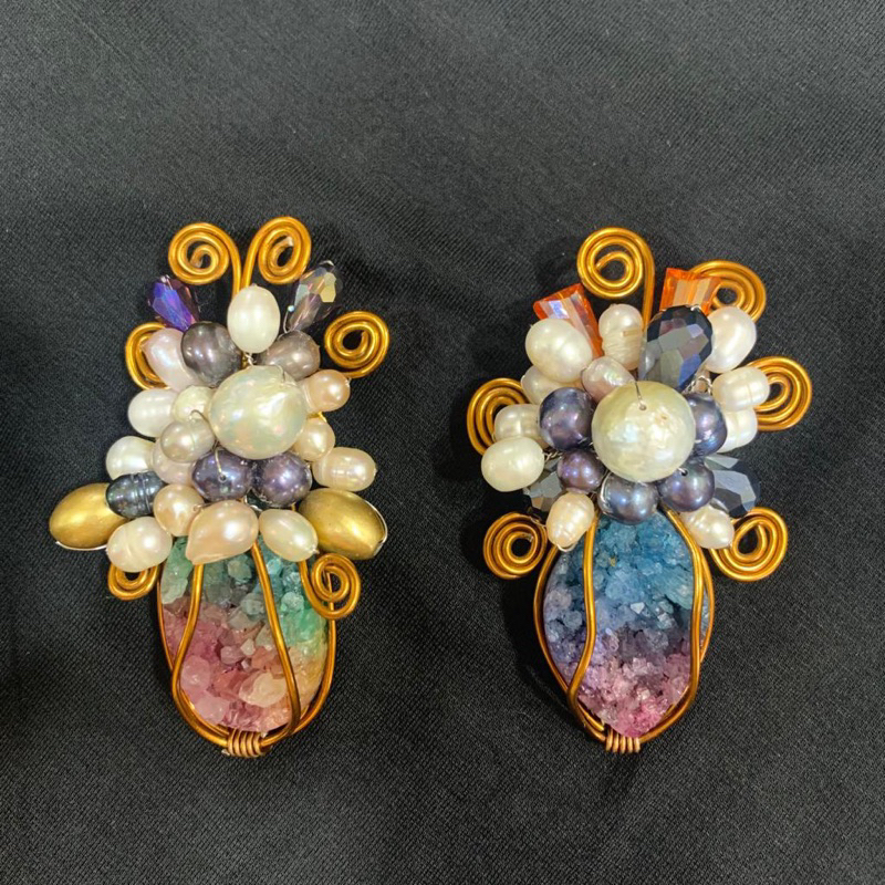 Bros batu Druzy/Bros wire handmade 01/Bros Mutiara asli
