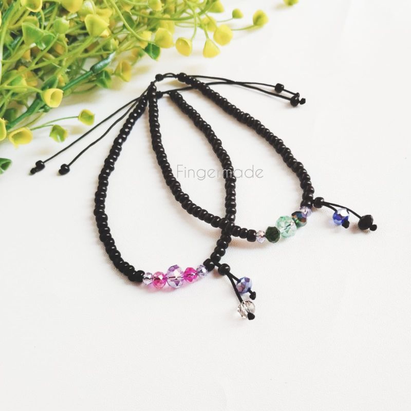 [Fingermade] Gelang Kaki Manik Hitam Kristal