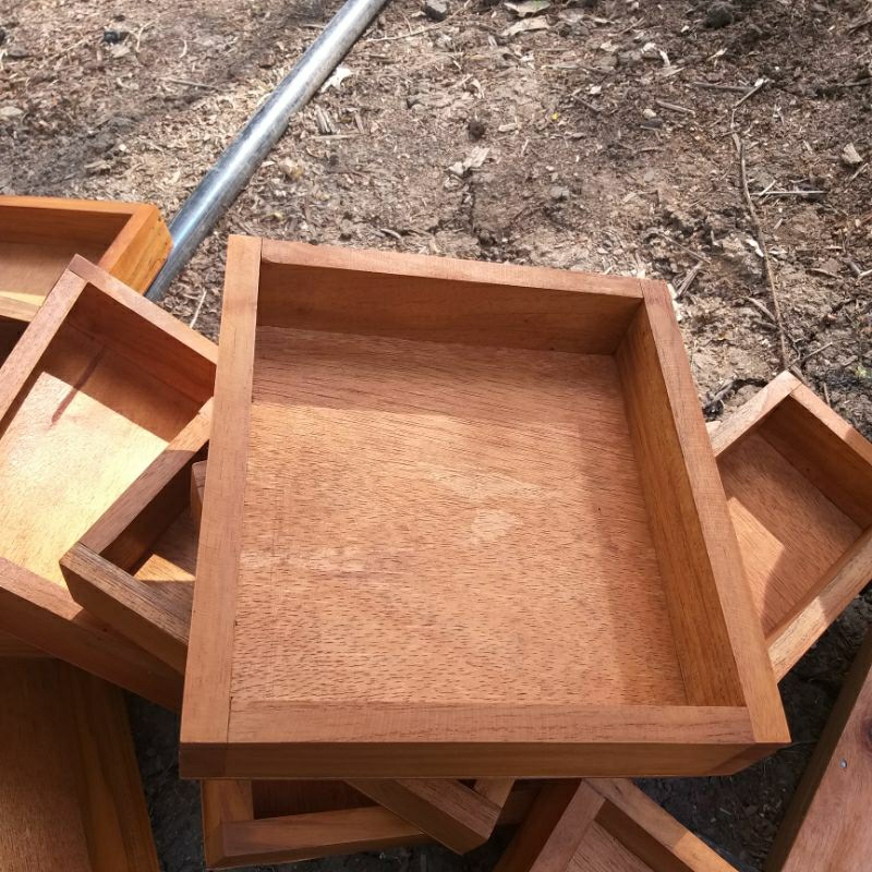 Nampan kayu jati alas triplek 19x19x5cm