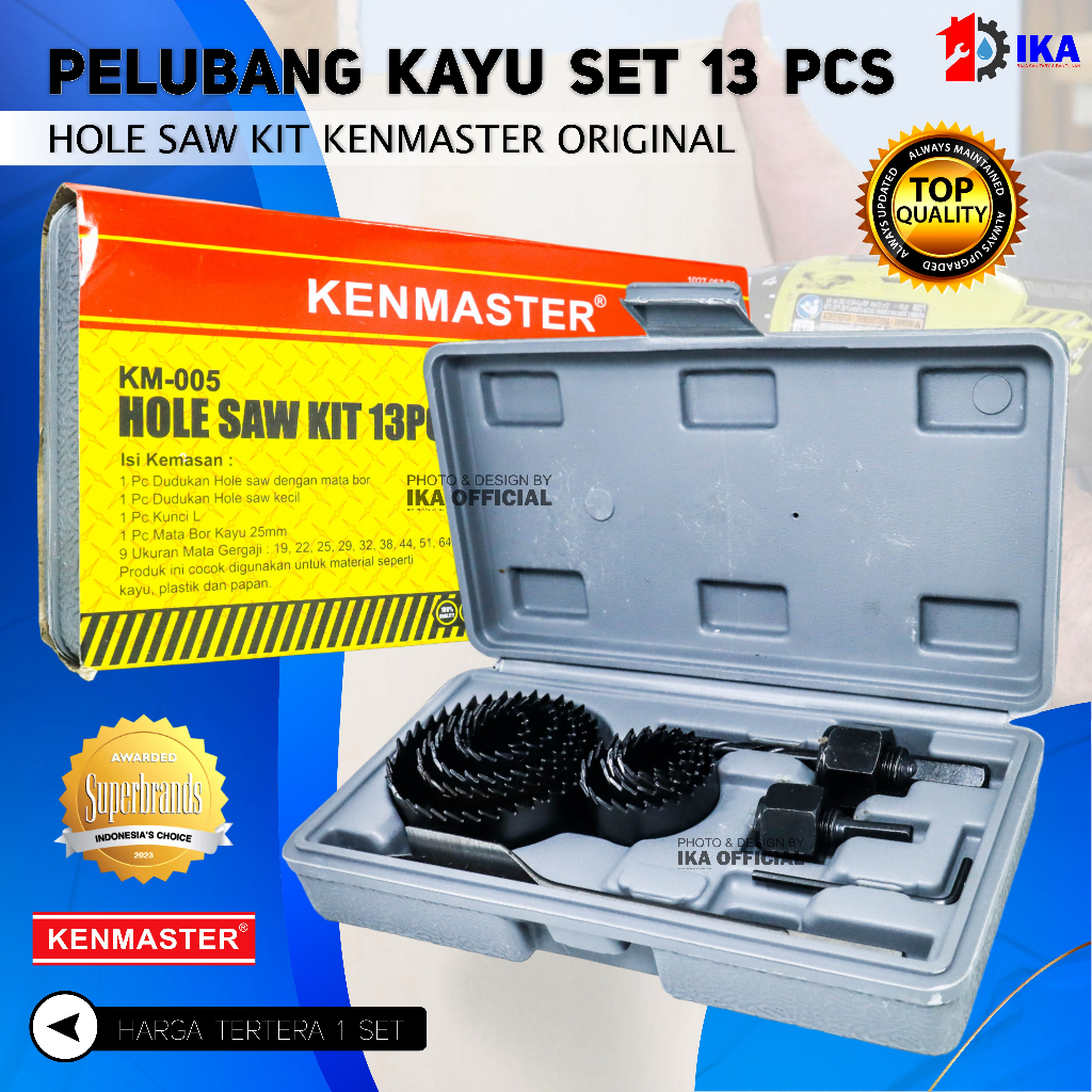Hole Saw Kit 13 pcs KENMASTER Mata Bor Kayu - Bor Pelubang Pipa Pelubang PVC Hole Saw 1 Set [JG]