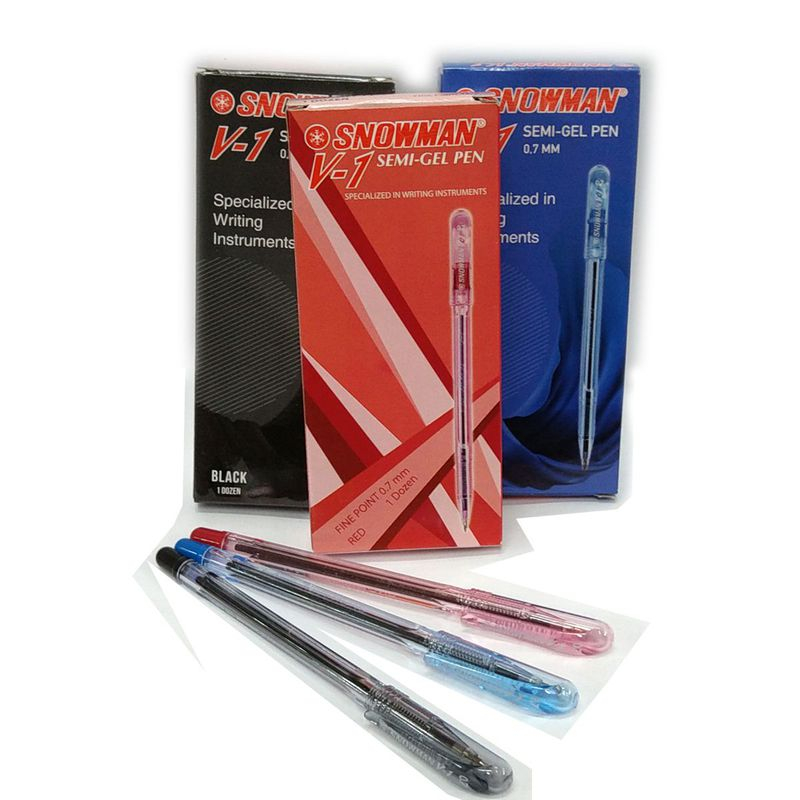 

(12pcs) Ballpoint / Pen / Pulpen Snowman V-1 Hitam, Merah, Biru / Black, Red, Blue