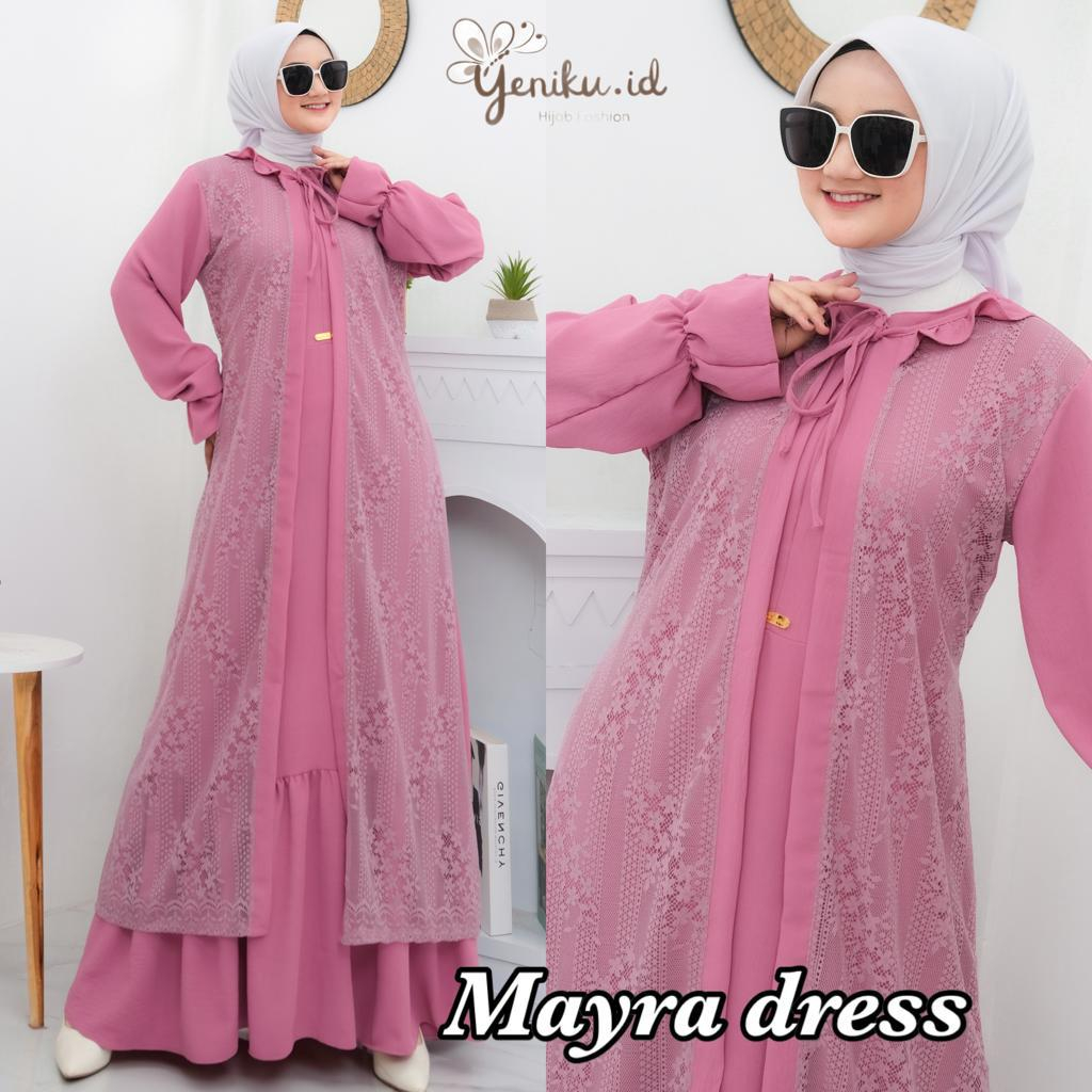 Mayra Dress - Gamis Crinkle Premium Mix Brokat Malika Terbaru Gamis All Size Elegan Kekinian