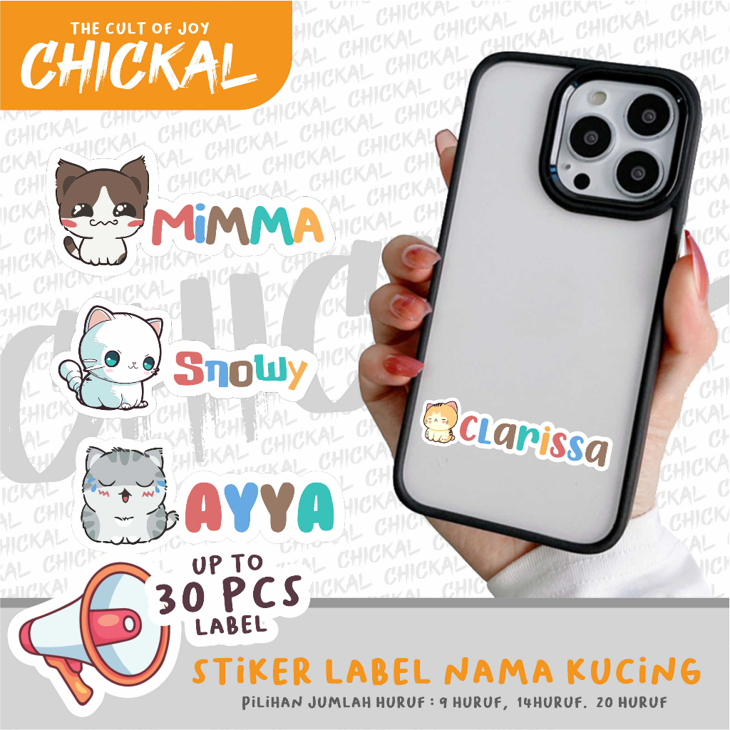 

stiker kucing label nama cutting waterproof aesthetic premium sticker
