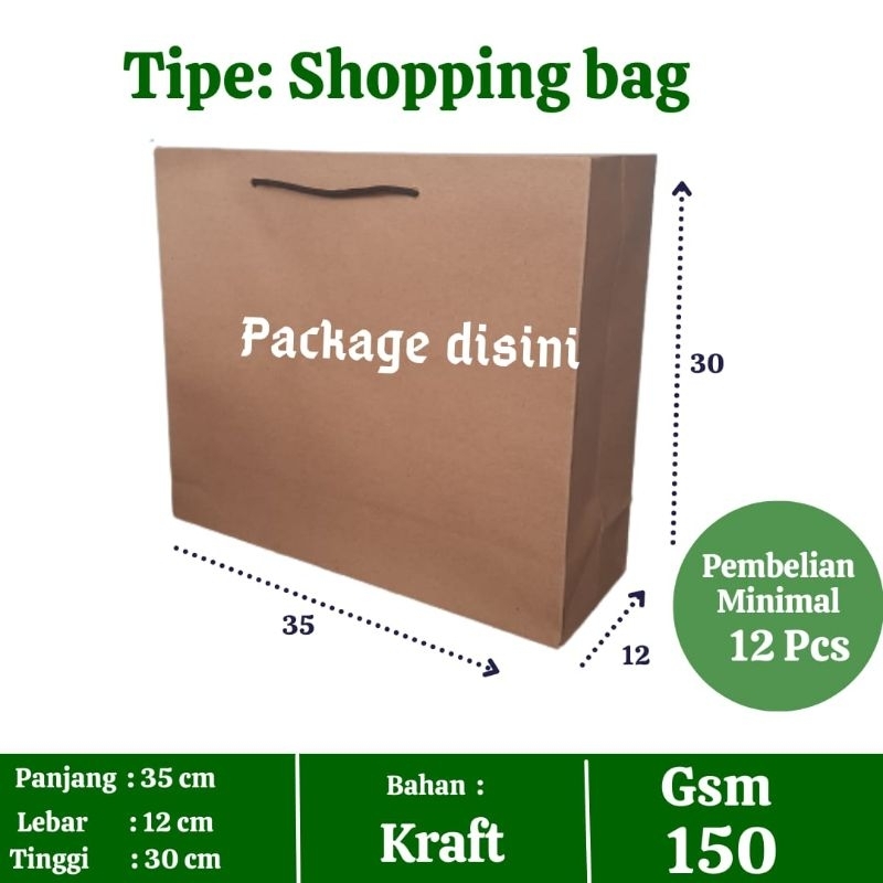 

Shopping bag Tali hitam, tas kertas murah, P35 L12 T30
