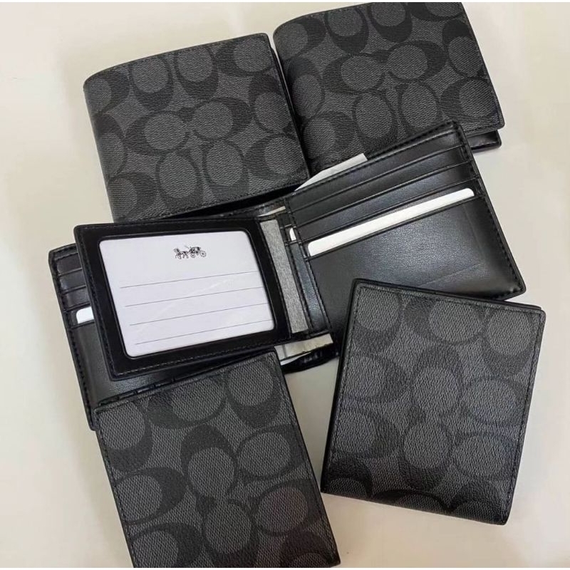 coach mens wallet signature charcoal black