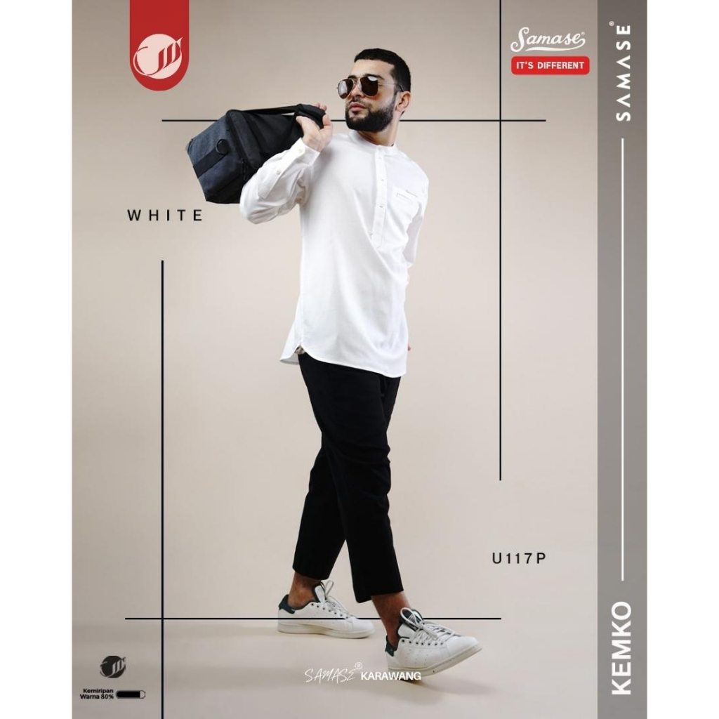 SAMASE Quilting Kemko U117P Kemeja Koko Baju Koko Muslim Pria Dewasa Lengan Panjang