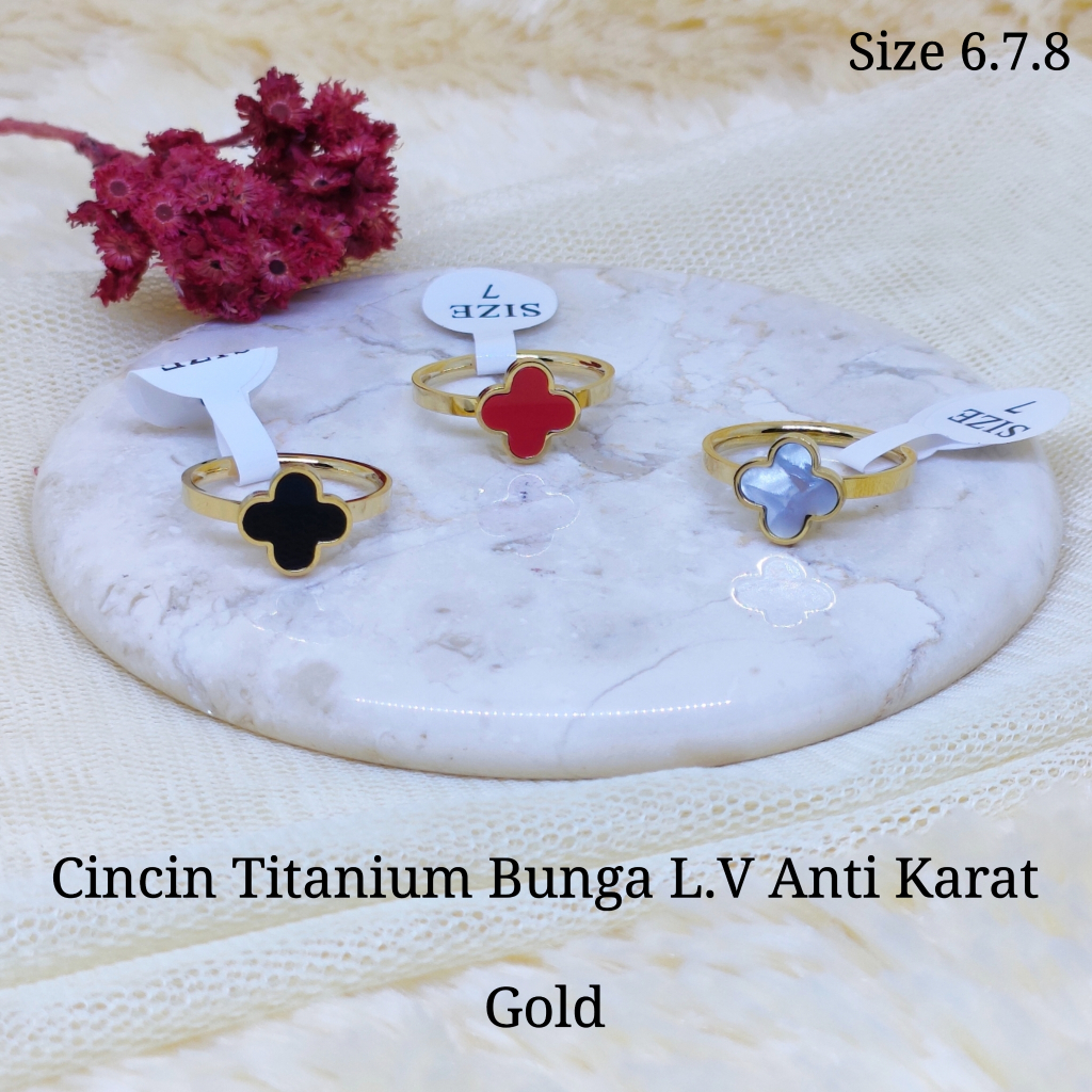 Cincin Wanita Titanium Branded Bunga LV Import Premium High Quality Anti Karat CN17