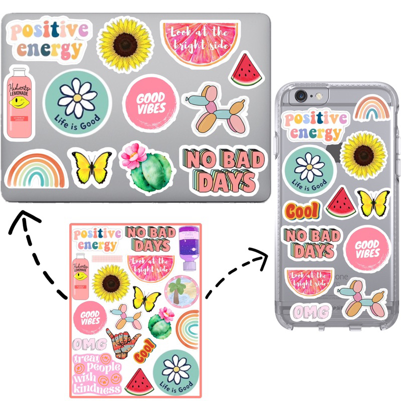 Stiker Aesthetic Positive Energy Deco Glossy Tumblr Hp Laptop dan lain-lain ( Sudah Cutting ) / Aest