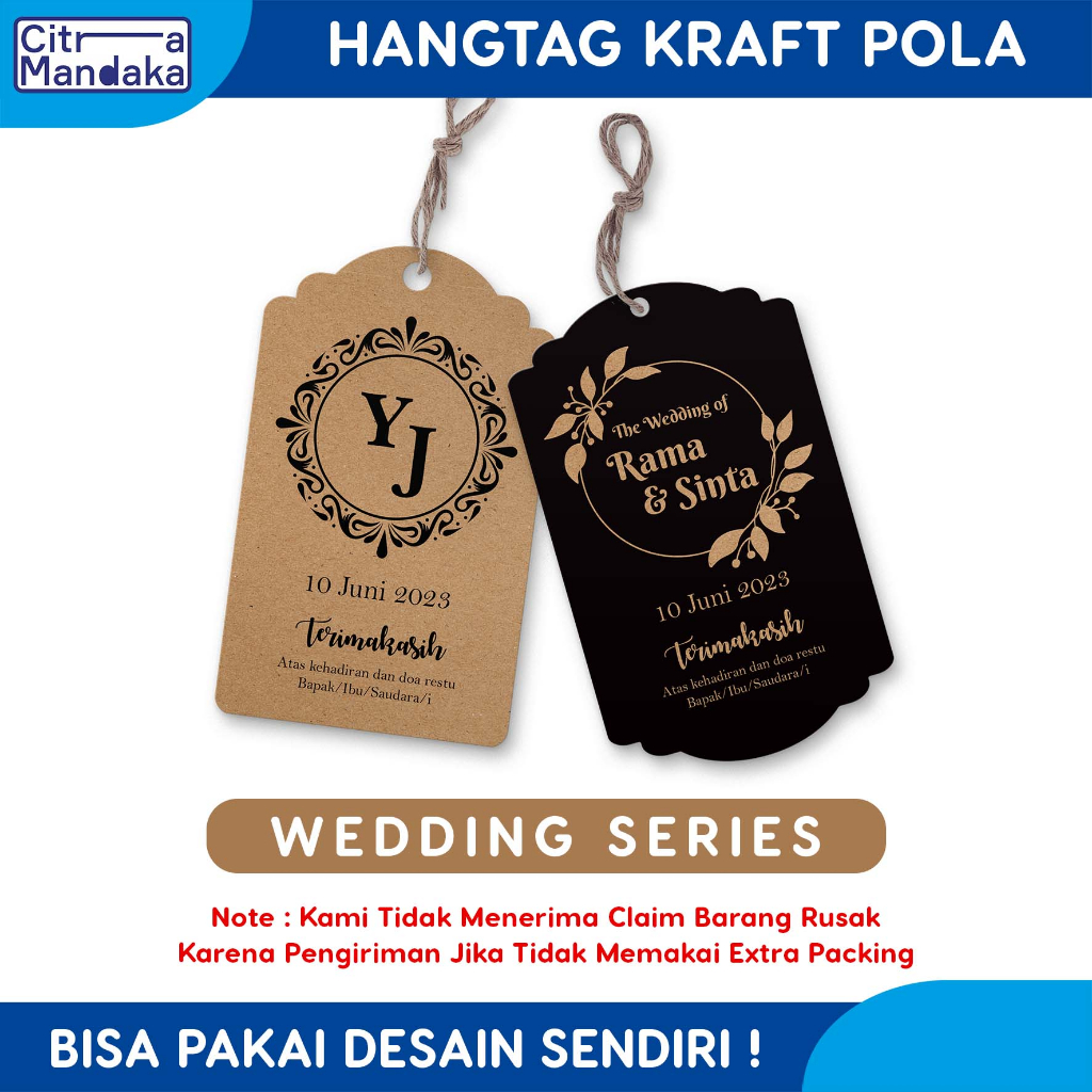 

Hang Tag Wedding Card Custom Pola 1 Sisi Kraft Paper 275 Gram | Kartu Ucapan Terima Kasih Label Kupon Souvenir Pernikahan