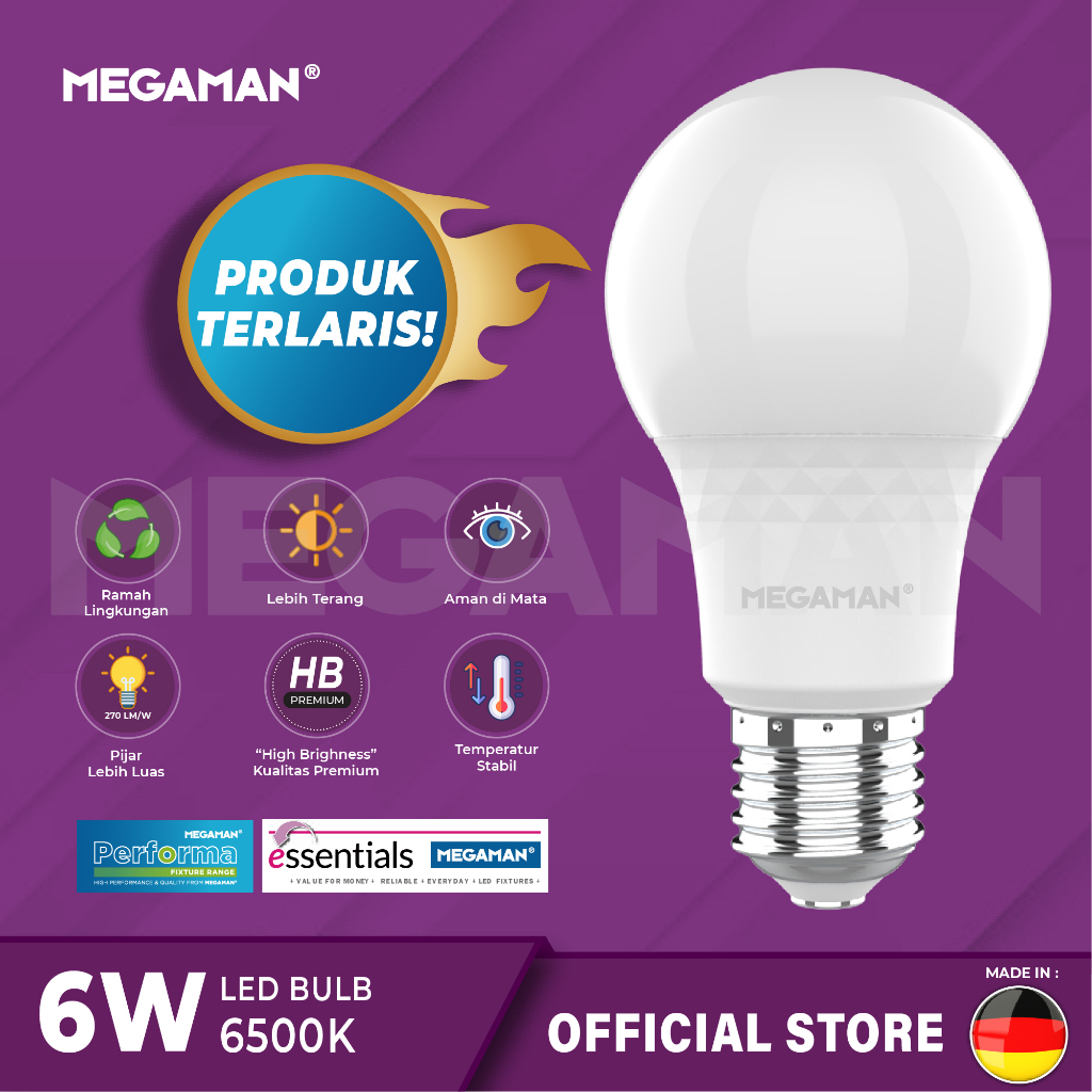 Lampu LED X Serial Bulb MEGAMAN YTA60Z2 6W H Cahaya Kuning dan Putih