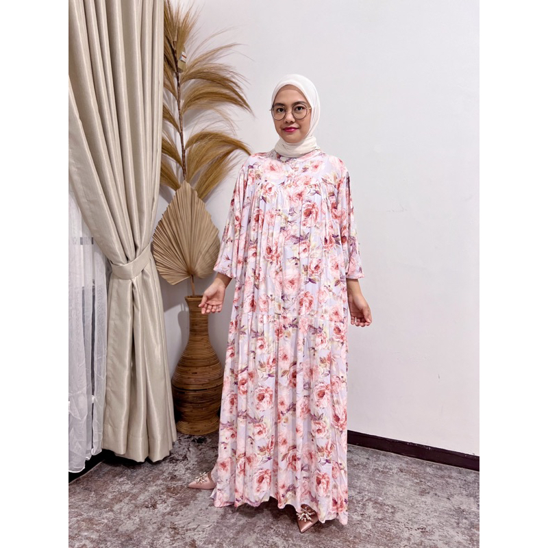 Hanna Dress | Gamis wanita motif bunga katun rayon premium busui Laura Irene Zivanna Hana Wanita Dai