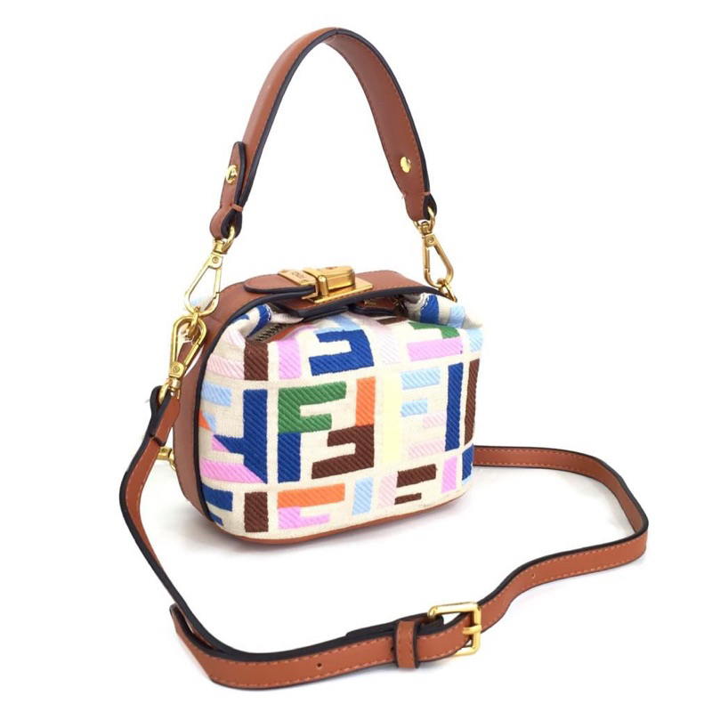 Tobacco Monogram FF Logo Zucca Buckle Belt Boston Mini Bag