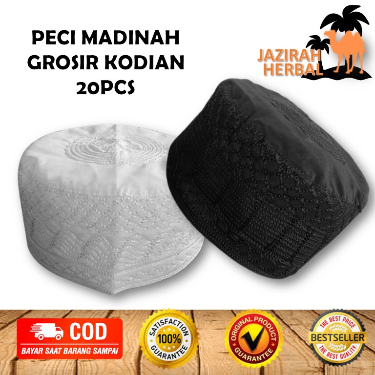 GROSIR PECI MADINAH PUTIH | KODIAN 20Pcs | Peci Haji Madinah Putih