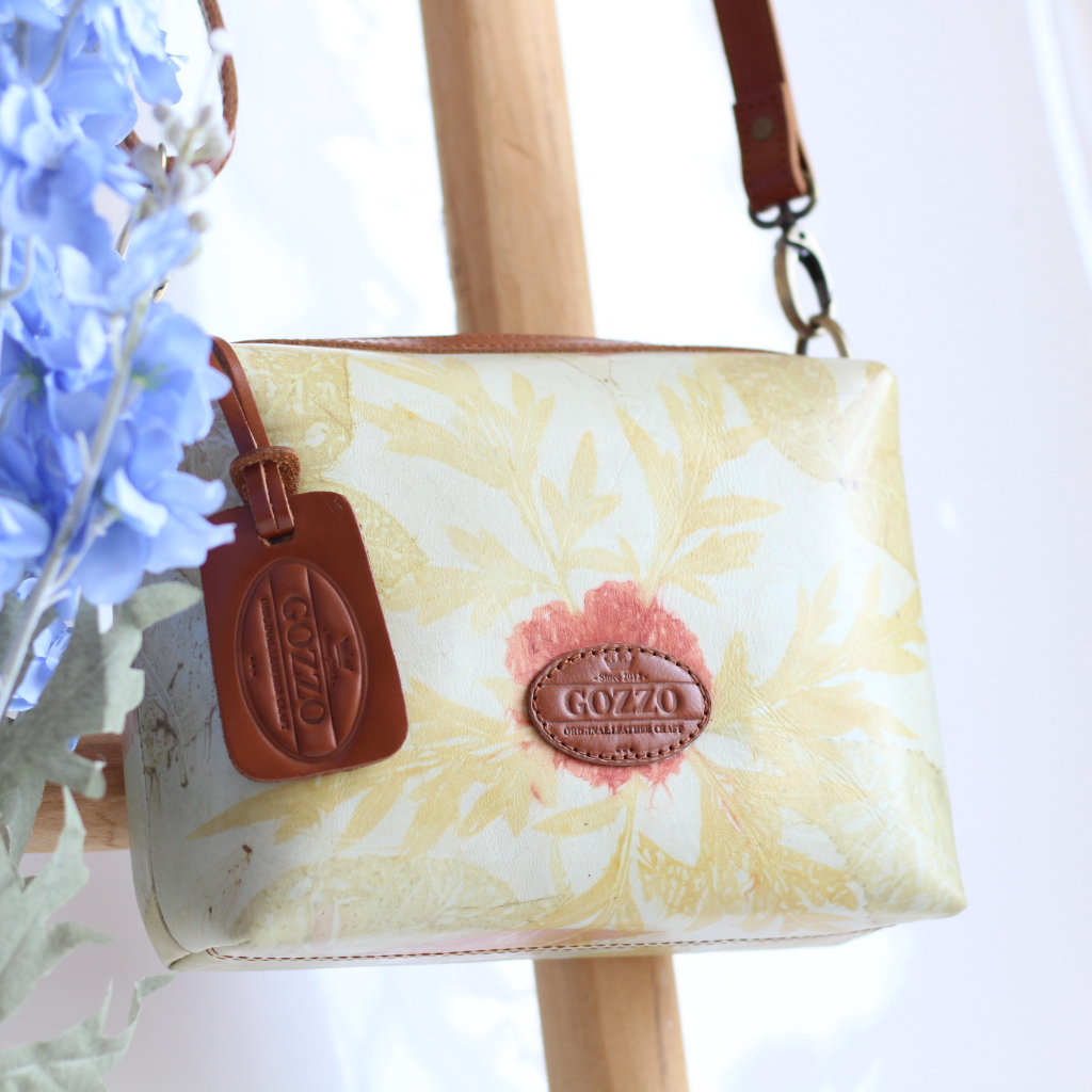Gozzo Leather Tas Selempang Wanita Kulit Asli Ecoprint - Gratis Custom Nama