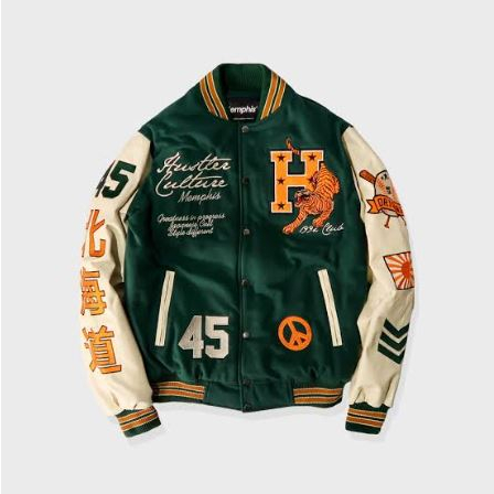 Varsity Jacket Baseball Vintage Kamikaze Origin Pria Wanita