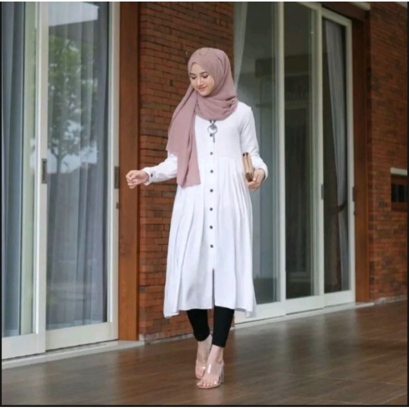 Tunik Fuji terlaris dan termurah Tunik full kancing depan tunik dzuvia kekinian Tunik Neda Jumbo